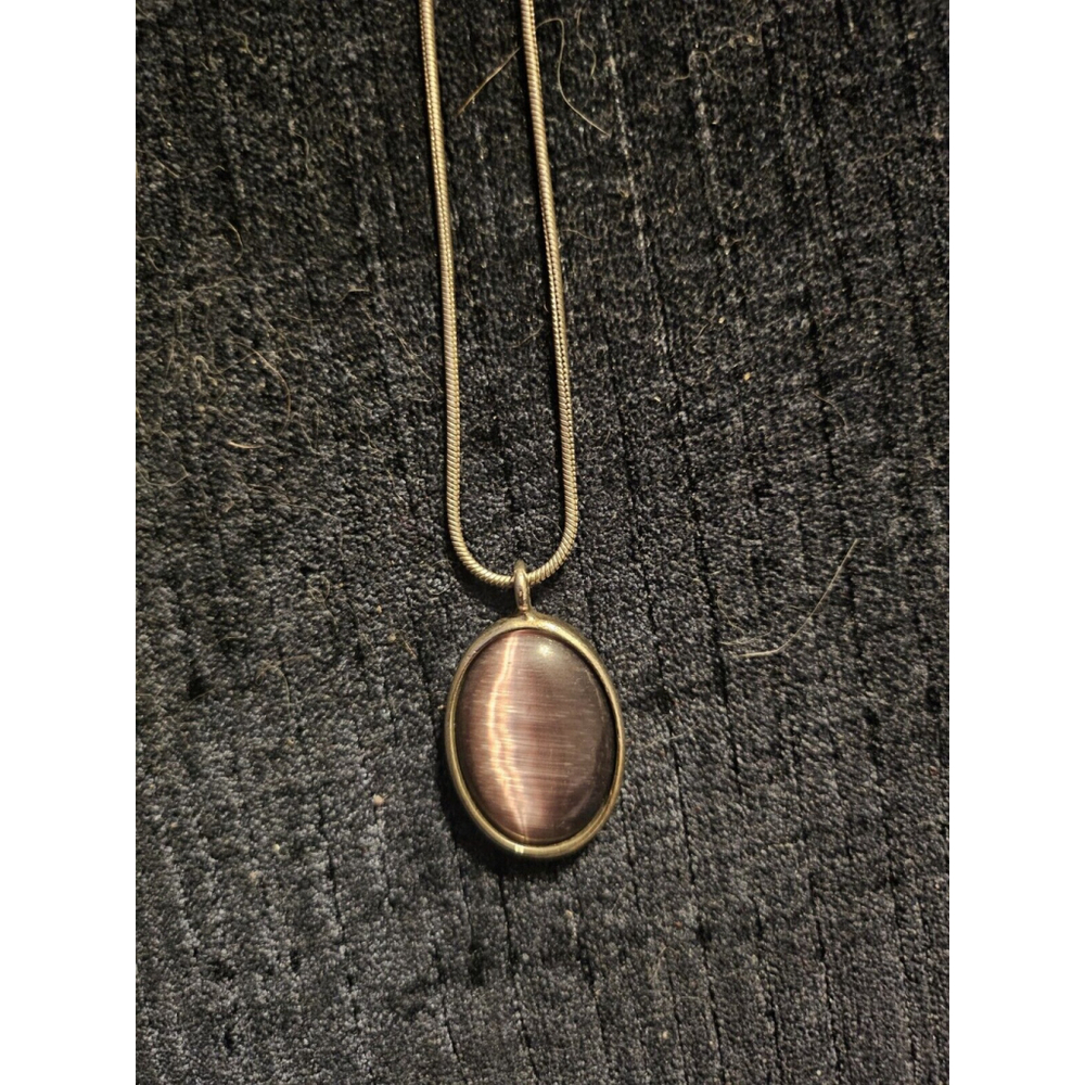 Vintage Purple Faux Tigers Eye Necklace Silvertone